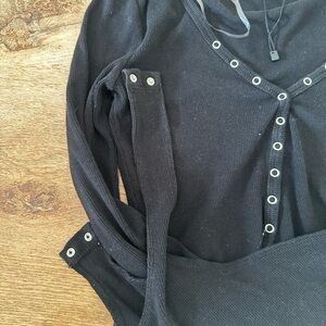 Garage Black Ribbed Long Sleeve Top
